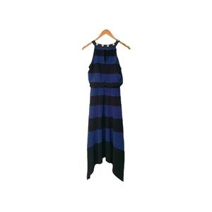 White House Black Market blue and black sleeveless asymmetrical dress